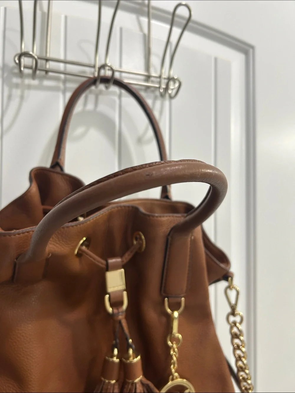 Michael Kors Cognac Leather Tassel Shoulder Satchel